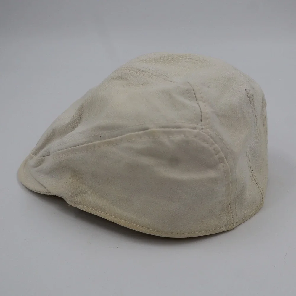 New York Hat Co Flat Cap Mens Womens S/M Cream‎ Cotton Canvas Ivy Newsboy USA